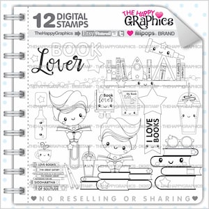 Back to School Stamp, COMMERCIAL USE, Digi Stamp, Book Stamp, School Digistamp, Kawaii Stamps, Student Digital Stamps, Study, Children Stamp image 1