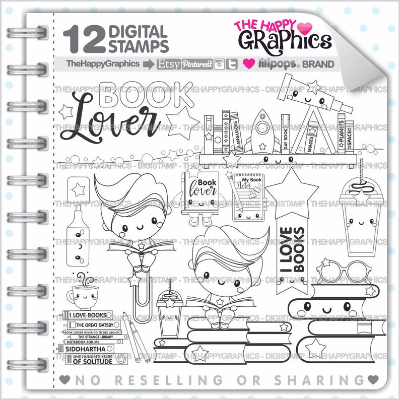 Back to School Stamp, COMMERCIAL USE, Digi Stamp, Book Stamp, School Digistamp, Kawaii Stamps, Student Digital Stamps, Study, Children Stamp image 1