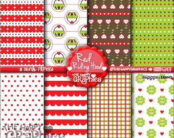 Red Riding Hood, Digital Paper, COMMERCIAL USE, Printable Paper, Planner Accssories, Cute Paper, Kawaii Digital Paper, Pattern