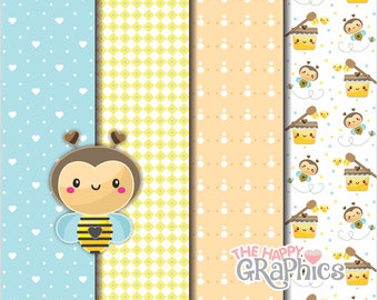 Bee Digital Paper, Bee Pattern, COMMERCIAL USE, Honey Digital Paper, Honey Pattern, Printable Paper, Printable, Sweet Honey Bee Paper, Cute