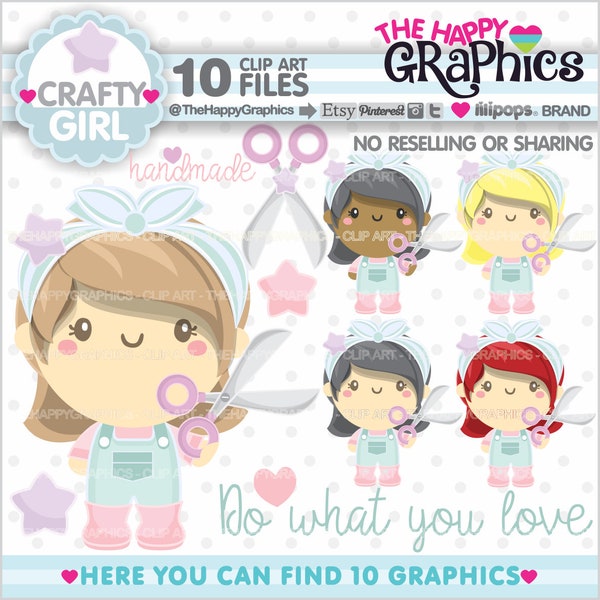 Crafty Girl, Clipart, Girl Graphic, COMMERCIAL USE, Scrapbook Girl Clipart, Scrapbooking Clipart, Scissors Clipart, Craft Supplies, Handmade