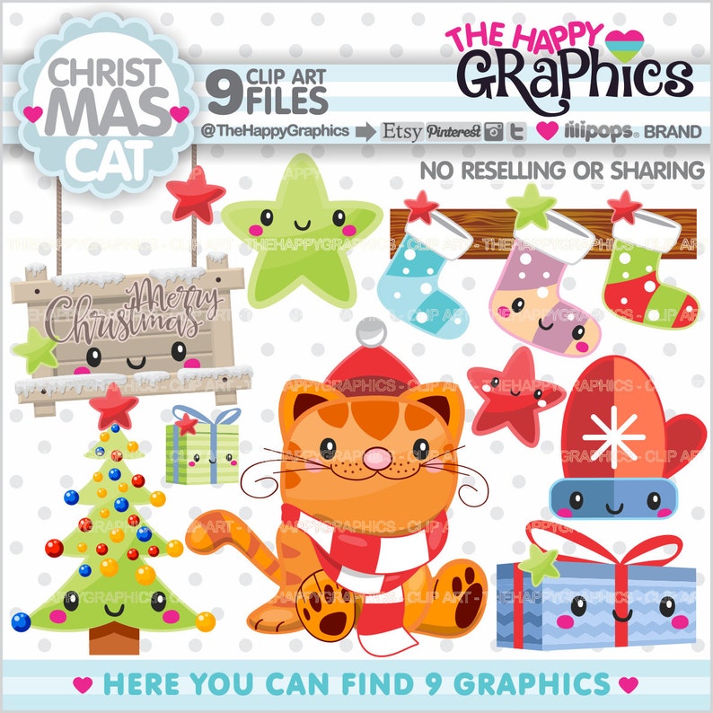 Christmas Clipart, Christmas Graphics, COMMERCIAL USE, Christmas Party, Planner Accessories, Winter Clipart, Christmas Cat, Christmas Cute image 1