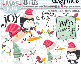 Christmas Clipart, Christmas Graphic, COMMERCIAL USE, Christmas Party, Christmas Snow, Season Clip Art, Seasonal Clipart, Christmas Snowman