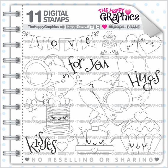 Love Stamp, Commercial Use, Digi Stamp, Digital Image, Love Digistamp, Coloring Page, Valentines Day Stamps, Mouse Stamp, Animal Stamp, Kiss Il_570xn