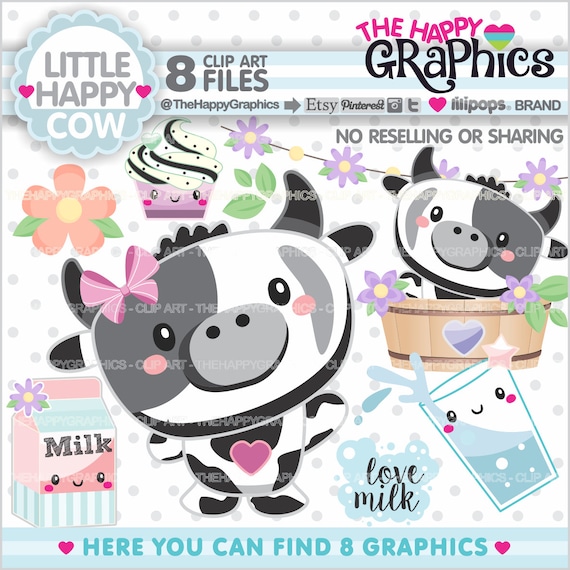 Cow Clipart, Cow Graphic, COMMERCIAL USE, Cow Party, Planner Accessories, Animal Clipart, Farm Clipart, Milk Clip Art, Farm, Cute Il_570xn