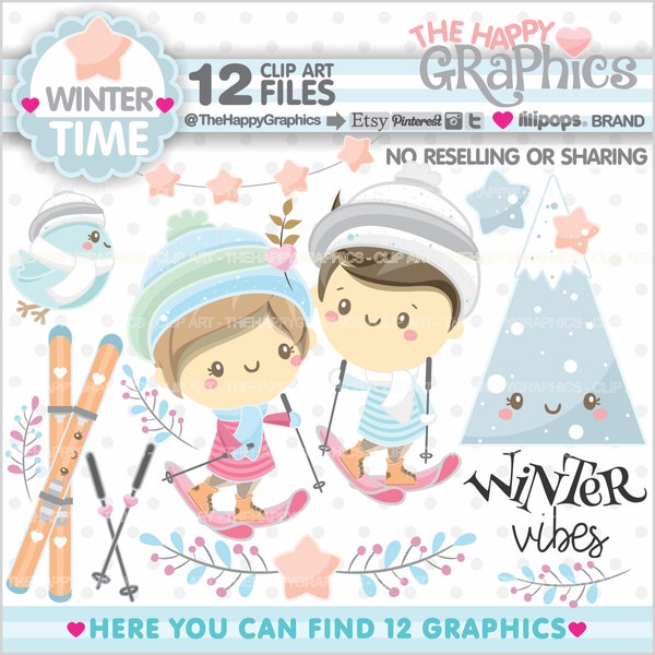 Winter Clipart, Winter Graphics, Christmas Clip Art, COMMERCIAL USE, Christmas Tree Clipart, Scrapbook Clipart, Skier Clipart, Clip Art