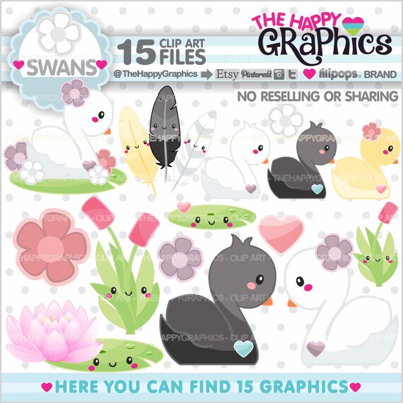 Swan Clipart, Swan Graphic, COMMERCIAL USE, Planner Accessories, Animal Clipart, Swan Party, Love Clipart, Black Swan, White Il_570xn