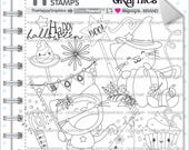 Halloween Stamp, Commercial Use, Digi Stamp, Digital Image, Halloween Digistamp, Halloween Party, Halloween Clipart, Cat Stamp, Art Line Il_170x135
