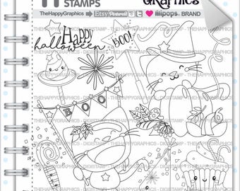 Timbro di Halloween, Uso commerciale, Digi Stamp, Immagine digitale, Halloween Digistamp, Festa di Halloween, Clipart di Halloween, Cat Stamp, Art Line