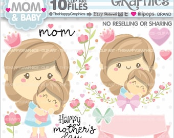 Mother Clipart, Mother Graphics, COMMERCIAL USE, Mom Clipart, Mom and Baby, Baby Girl Clipart, Mothers Day Clipart, Family Clipart, Daughter