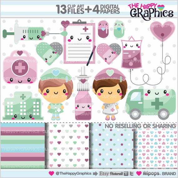Nurse Clipart, Hospital Clipart, COMMERCIAL USE, Nurse Graphics, Hospital Party, Planner Accessories, Medical Party, Health Il_570xn