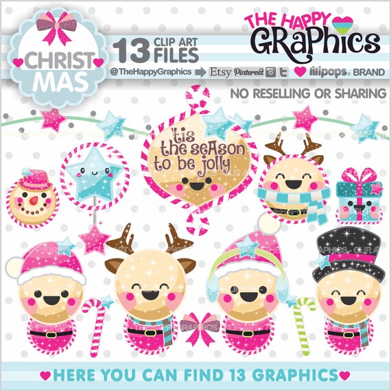 Christmas Clipart, Christmas Graphics, COMMERCIAL USE, Christmas Party, Planner Accessories, Winter Clipart, Pink Christmas Il_570xn