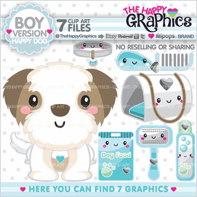 Dog Clipart, Dog Graphic, Commercial Use, Dog Party, Planner Accessories, Shih Tzu Graphic, ShihTzu Clipart, Cute Pet, Pet Clipart, Puppy image 1