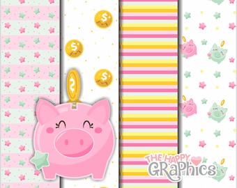 Saving Money Digital Paper, COMMERCIAL USE, Saving Money Pattern, Printable Paper, Save Money Paper, Coin Digital Paper, Piggy Bank Pattern