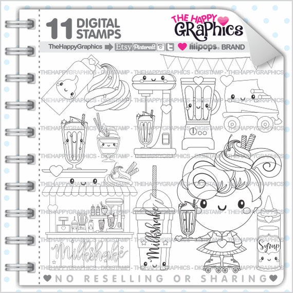 Milkshake Stamp, Milkshake Digistamp, COMMERCIAL USE, Drink Stamp, Drink Digistamp, Girl Digistamp, Girl Digital Stamp, Milkshake Party Il_570xn