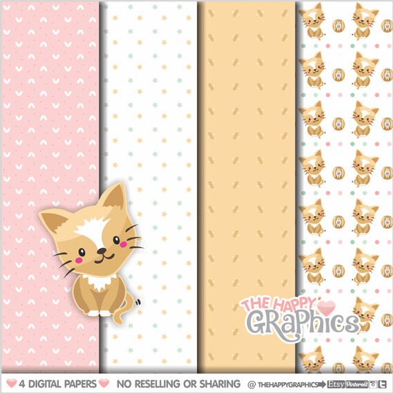 Cat Digital Papers, Cat Pattern, COMMERCIAL USE, Pet Pattern, Pet Digital Paper, Printable Pattern, Printable Paper, Animal Paper, Baby Cat Il_570xn