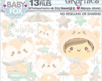 Fox Clipart, Fox Graphic, COMMERCIAL USE, Baby Fox Clipart, Fox Party Clipart, Fox Girl, Nursery Clipart, Nursery Clip Art, Spring Clipart