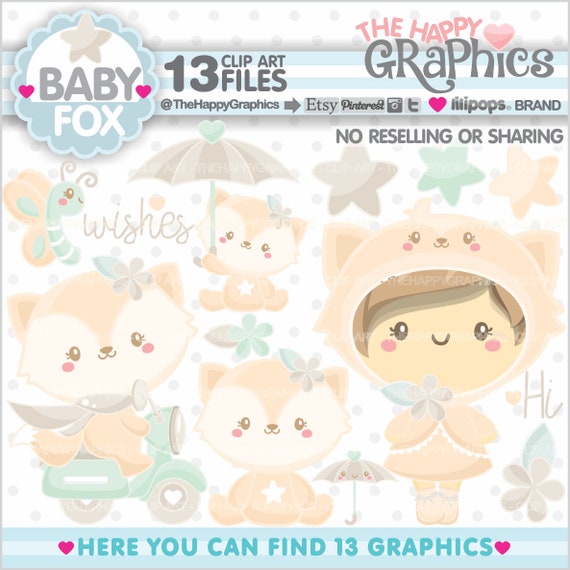 Fox Clipart, Fox Graphic, COMMERCIAL USE, Baby Fox Clipart, Fox Party Clipart, Fox Girl, Nursery Clipart, Nursery Clip Art, Spring Clipart Il_570xn