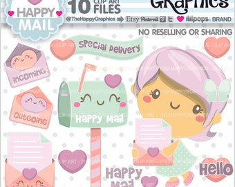 Happy Mail Clipart, Happy Mail Graphics, COMMERCIAL USE, Delivery Clipart, Delivery Graphics, Outgoing Clipart, Incoming Clipart, Happy Girl