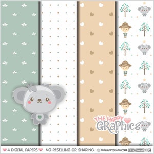 Koala Pattern, Koala Digital Paper, Forest Pattern, Koala Party, Animal Paper, Animal Pattern, Printable, Digital, Paper for Print, Cute image 1