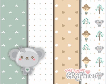 Koala Pattern, Koala Digital Paper, Forest Pattern, Koala Party, Animal Paper, Animal Pattern, Printable, Digital, Paper for Print, Cute