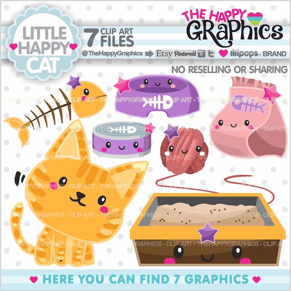 Cat Clipart, Cat Graphic, COMMERCIAL USE, Cat Party, Planner Accessories, Pet Clipart, Kitten Clip Art, Animal Graphics Il_570xn