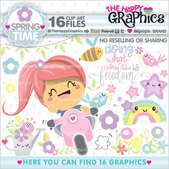 Spring Clipart, Spring Graphics, COMMERCIAL USE, Flower Cliparts, Bee Clipart, Spring Clip Art, Girl Party, Motorcycle, Freedom Il_570xn
