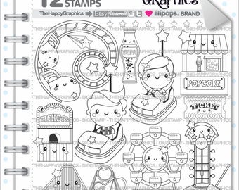 Amusement Park, Stamp, COMMERCIAL USE, Digi Stamp, Digital Image, Party Digistamp, Coloring Page, Park Graphic, Printable Graphics