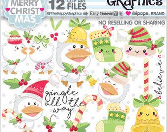 Christmas Clipart, Christmas Graphics, COMMERCIAL USE, Christmas Party, Winter Clipart, Animal Christmas, Duck Clipart, Clip Art