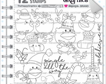 Christmas Stamp, COMMERCIAL USE, Digi Stamp, Digital Image, Christmas Digistamp, Christmas Coloring Page, Christmas Graphic, Duck Stamps