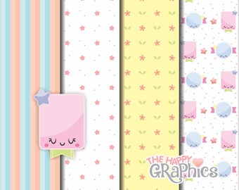 Cute Digital Paper, Cute Pattern, Printable Paper, Digital Pattern, Spring Paper, Spring Pattern, Badges Paper, Pastel Digital Paper, Cute