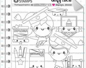 Graduation Stamp, COMMERCIAL USE, Digi Stamp, Digital Image, School Digistamp, Kawaii Stamps, Student Digital Stamps, Graduation Clipart