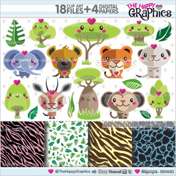 Animal Clipart, Animal Graphics, COMMERCIAL USE, Jungle Clipart, Jungle Graphic, Planner Accessories, Zoo Clipart, Zoo Party Il_570xn