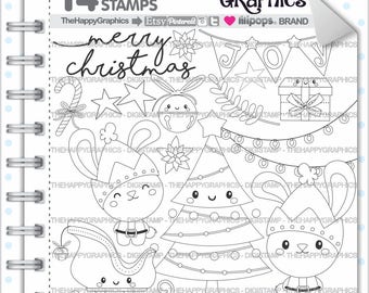 Christmas Stamp, COMMERCIAL USE, Digi Stamp, Digital Image, Christmas Digistamp, Christmas Coloring Page, Christmas Graphic, Rabbit