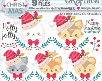 Christmas Clipart, Christmas Graphics, COMMERCIAL USE, Christmas Clip Art, Christmas Party, Christmas Animals Clipart, Animals Clipart