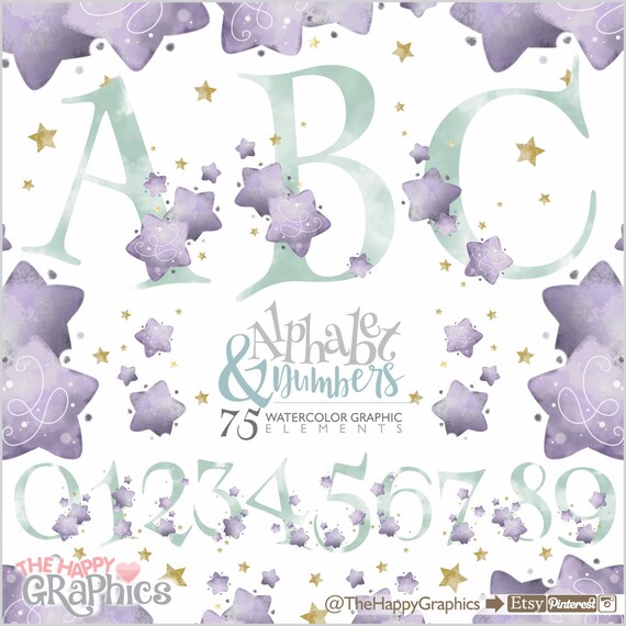 Alphabet Clipart, Alphabet Watercolor, Alphabet Graphics, Monogram Clipart, Letter Clipart, Monogram Watercolor, Letter Watercolor, Stars Il_570xn