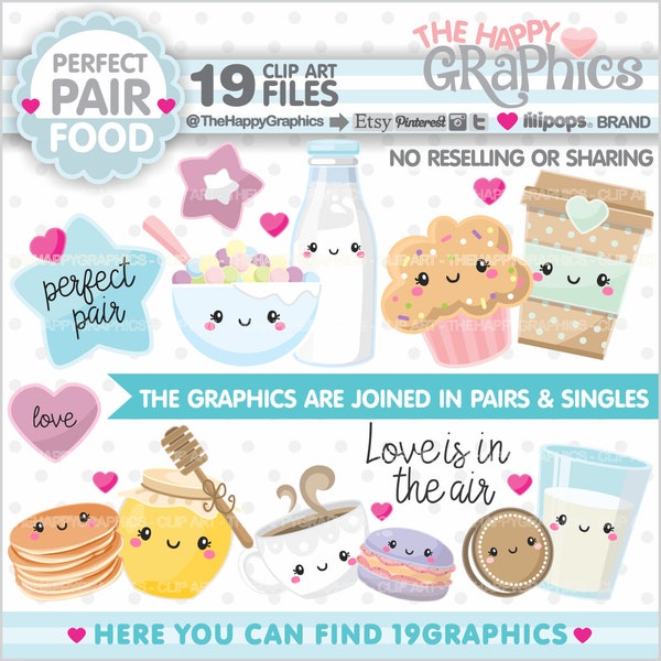 Valentine Clipart, Valentine Graphic, COMMERCIAL USE, Perfect Pair, Food Duos, Perfect Together, Food Pairings, Perfect Food Pair, Love