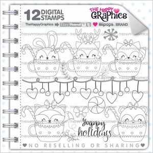 Christmas Stamp, COMMERCIAL USE, Digi Stamp, Digital Image, Christmas Digistamp, Christmas Coloring Page, Christmas Graphic, Animals, Friend image 1