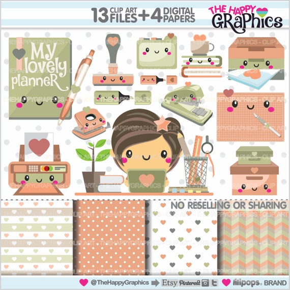 Planner Clipart, Planner Graphics, COMMERCIAL USE, Planner Icons, Planning Clipart, Planner Accessories, Planner Girl, Plan Il_570xn