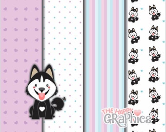 Dog Digital Paper, COMMERCIAL USE, Dog Pattern, Printable Paper, Puppy Pattern, Puppy Paper, Printable, Digital Pattern, Husky, Pet, Cute