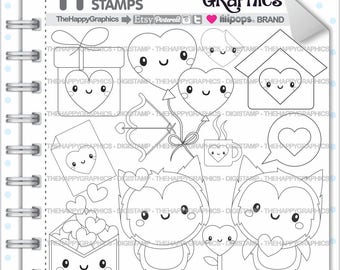 Love Stamps, Commercial Use, Digi Stamp, Digital Image, Love Digistamp, Coloring Page, Valentines Day Stamps, Owl Stamp, Outline