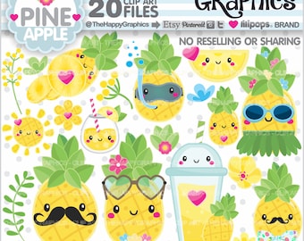 Clipart d'ananas, graphiques d'ananas, UTILISATION COMMERCIALE, Fête d'ananas, Illustration d'ananas, Clipart d'été, Tropical, Lunettes de soleil