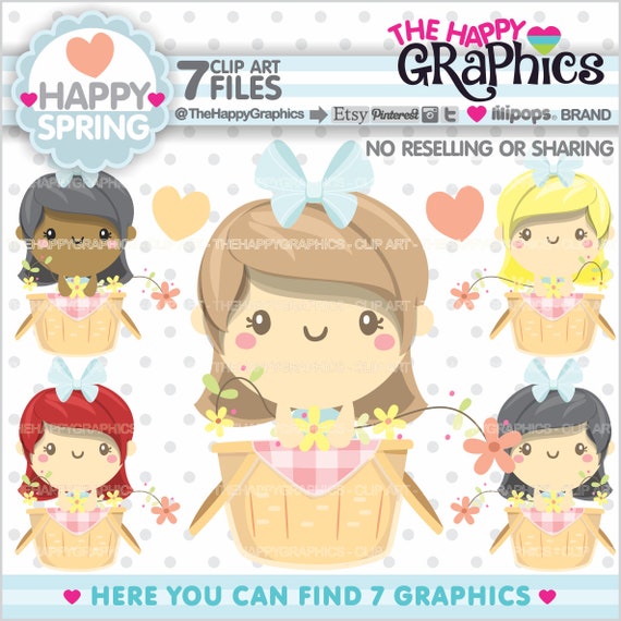 Spring Clipart, Spring Graphic, COMMERCIAL USE, Spring Season, Girl Clip Art, Girl Graphics, Spring Basket Clipart, Picnic Clipart, Digital Il_570xn