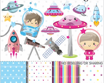Space Clipart, Space Graphics, COMMERCIAL USE, Cute Clipart, Space Kids, Planner Accessories, Astronaut Clipart, Rocket