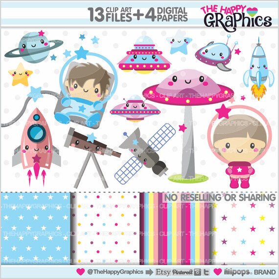Space Clipart, Space Graphics, COMMERCIAL USE, Cute Clipart, Space Kids, Planner Accessories, Astronaut Clipart, Rocket Il_570xn