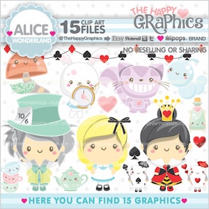 Alice in Wonderland Clipart, Alice, COMMERCIAL USE, Alice Adventures, Tea Party Clipart, Planner Accessories, Alice Party, Fairytale Clipart image 1