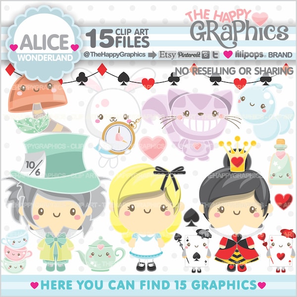 Alice in Wonderland Clipart, Alice, COMMERCIAL USE, Alice Adventures, Tea Party Clipart, Planner Accessories, Alice Party, Fairytale Clipart