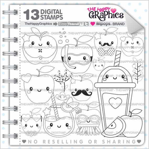 Apple Stamp, Commercial Use, Digi Stamp, Digital Image, Apple Digistamp, Apple Party, Fruit Stamp, Fruit Digistamp, Fruit Clipart Il_570xn