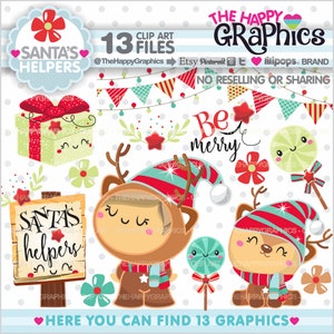 Christmas Clipart, Christmas Graphic, COMMERCIAL USE, Christmas Party, Christmas Girl, Season Clip Art, Seasonal Clipart, Santas Helpers image 1