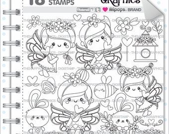 Fairy Stamp, Fairy Digi Stamp, Digital Image, Spring Stamp, Spring Digital Stamp, Digistamp, Fairy Coloring Page, Cute Fairy, Digital Stamp